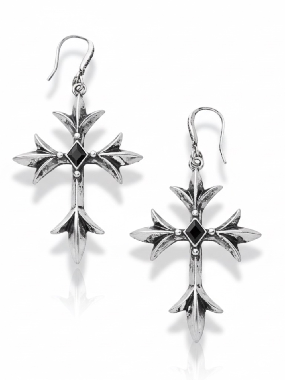 Womens Antique Silver Cross Dangle Earrings‎